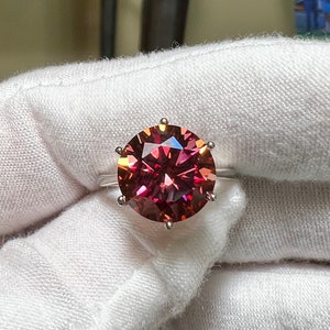Certified 5CT Round Brilliant Cut Hawaiian Sunset Moissanite Solitaire Ring / Test Positive / Engagement Ring