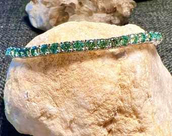 3 mm 4 mm 5 mm Zertifiziertes grünlich blaues Moissanite Tennisarmband / Test positiv auf Diamant