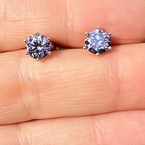 Certified Rare 2TCW Round Brilliant Fancy Lavender (Light Violet) Moissanite Solitaire Studs