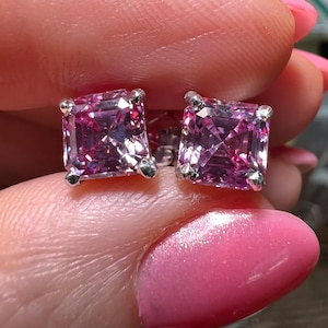 Same Day Ship!  4TCW Pink Asscher Cut Moissanite Studs