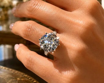 5CT Old European Cut Moissanite Engagement Ring, Vintage Inspired OEC Solitaire, Unique Cathedral Ring, Sterling Silver or 10K Gold