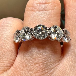 Ship Same Day!  5 Stone 6mm Round Brilliant Cut D VVS1 Moissanite Half Eternity Band / Size 7/ Certified