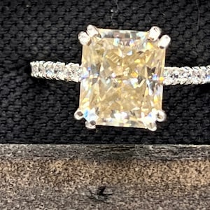 GIA Certified 5.5CT Emerald Cut Fancy Yellow Moissanite Engagement Ring Size 7