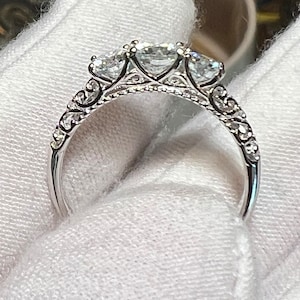 Fancy Filigree Three Stone Journey Moissanite Ring