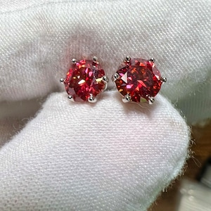 Certified 2TCW 100 Facet Cut Hawaiian Sunset Padparadscha Sapphire Color Moissanite Studs