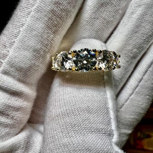 Same Day Ship! Graduated 5 Stone Round Brilliant Cut D VVS1 Moissanite 925 Silver & 14K Yellow Gold Plated Half Eternity Band Size 6
