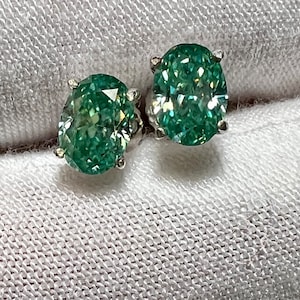 Certified 2TCW Oval Shape Pistachio Blue Green Moissanite Solitaire Studs