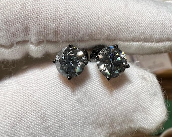 Fancy Gray Moissanite Stud Earrings 2CTW Black Rhodium Round Brilliant Push Back