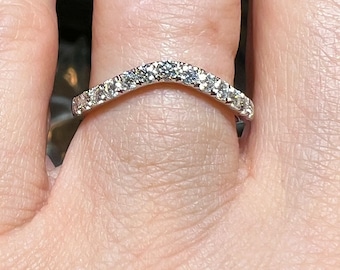 2mm Moissanite Curved Wedding Band / Half Eternity/Stacking Ring/ Tests Positive