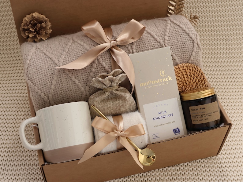 Warm gift, sending a hug, hygge gift box, recovery gift basket, get well soon, thinking of you, thank you gift, care package for her BeigeChoc BohoMug