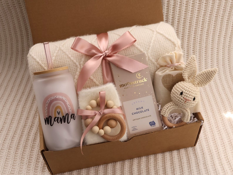 New Baby Gift Box, Congrats On Your New Baby, New Mama Succulent Gift Box, Congratulations Pregnancy Gift Set, Live Succulent Care Package Mama BlanketBlush