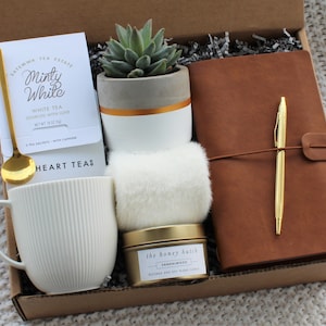 Hug In A Box, Encouragement Gift, Mom Gift Set, Hygee Gift Box, Thinking Of You Box, Cozy Care Package, Self Care Basket, Blanket Gift Box White Succulent