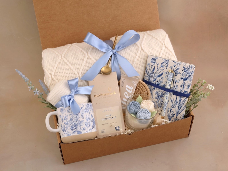 Sending a hug gift box, thinking of you, birthday gift, self care gift basket, warm and cozy, thank you gift box, get well soon BlueToileJournal