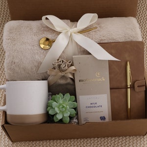 Sympathy Gift Basket, Hygge Gift Box with Blanket, Sending a hug, Thinking of you, bereavement gift, Encouragement gift, Thank You, Sunshine SpeckledMugSuccBeige