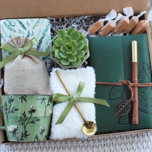 Sending a hug care package, gift box for her, thinking of you, birthday gift box, thank you gift, hygge gift, gift for women, gift for mom GreenFlowerMugWoodPe