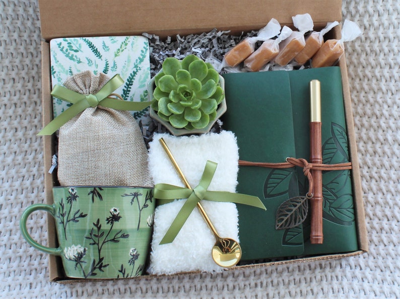 Sending a hug care package, gift box for her, thinking of you, birthday gift box, thank you gift, hygge gift, gift for women, gift for mom GreenFlowerMugWoodPe