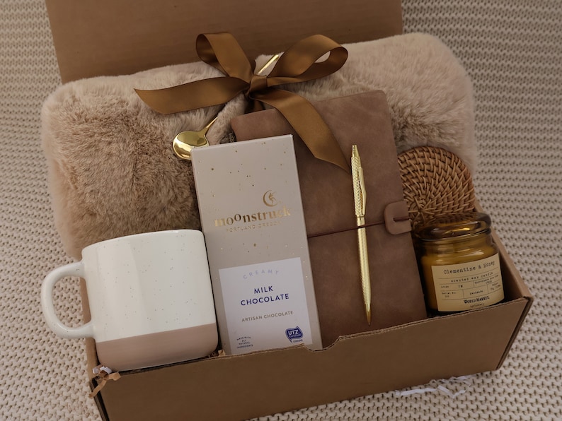 Hygge Gift Box for Your Loved One, Gift Set for Him, Birthday Box for Her, Dads, Brothers, Husband Gift, Cozy Holiday Gifts, Miss you BeigeChoc BrownTheme