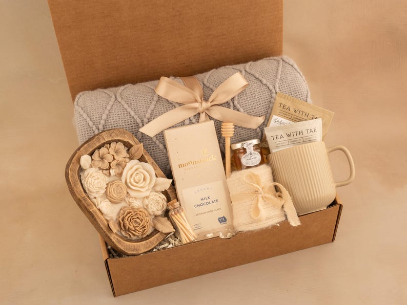 Sympathy Gift Basket, Hygge Gift Box with Blanket, Sending a hug, Thinking of you, bereavement gift, Encouragement gift, Thank You, Sunshine GrayBlanketWoodCandl