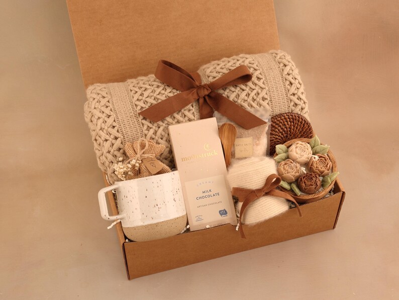 Gift Basket Get Well Care Package for Him, Care Package for Him, Surgery Care Package for Men, Thinking of You Care Package for Men BrownFloralWoodCandl