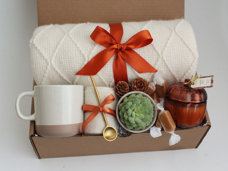 Thank you gift, thank you gift for friend, Hygge Gift Box with Blanket, thank you gift box, thank you gift mentor, teacher, coworker Fall PumpkinCandle