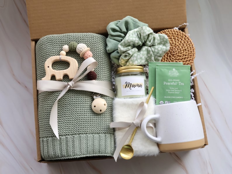 New Mom, Baby Gift Box for Women After Birth, Baby Gift Basket, Postpartum Care Package, Push Present, Newborn Boys, Girls, Unisex BabyBlanket Elephant