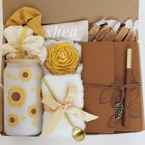 Self Care Gift Box, Sending hugs gift box, Care Package For Her, Care Package Friend, Tea Gift Box, Cheer Up Gift Box, Thinking Of You SunflowerPeonyCandle