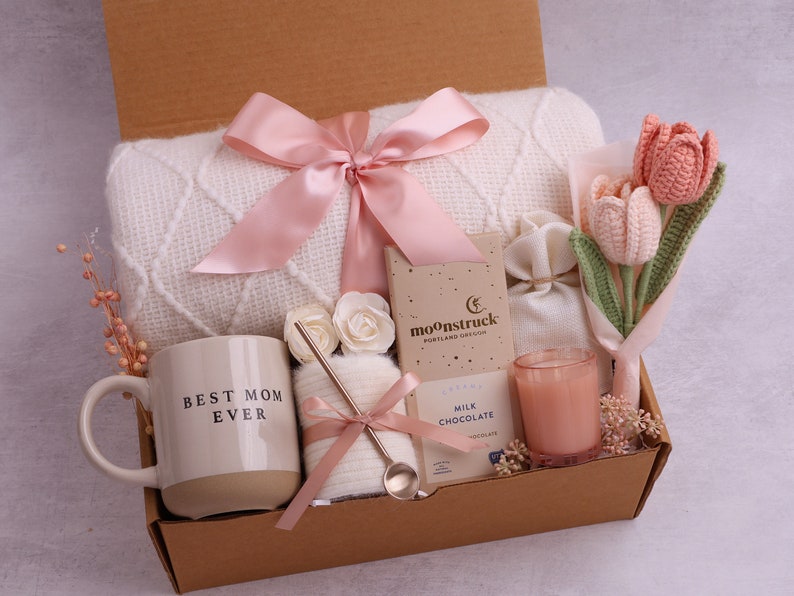 Sunshine Mothers Day Gift Box, Mothers Day Gift From Daughter, Gift For Mom, Best Mom Ever, Mothers Day Gift basket, Care Package for Mom Pink Tulips Mom Mug