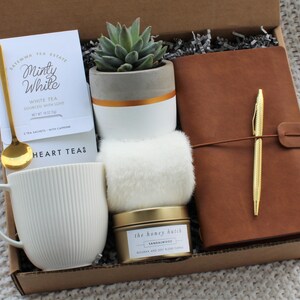 Self Care Gift Box, Sending hugs gift box, Care Package For Her, Care Package Friend, Tea Gift Box, Cheer Up Gift Box, Thinking Of You White Succulent