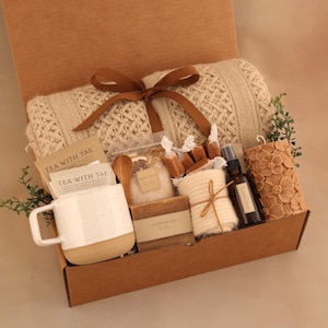 Sympathy Gift Basket, Hygge Gift Box with Blanket, Sending a hug, Thinking of you, bereavement gift, Encouragement gift, Thank You, Sunshine SpaRusticBrownFlower