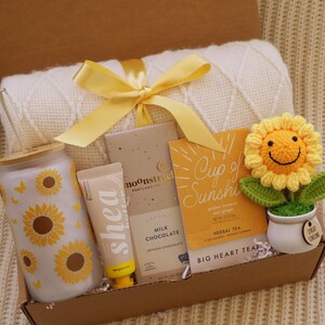 Sending Healing Vibes Gift Box For Women, Gift Basket With Blanket, Succulent, Socks, Candle, Get Well Gift For Her, Thinking Of You Gift Smiley Sunflower