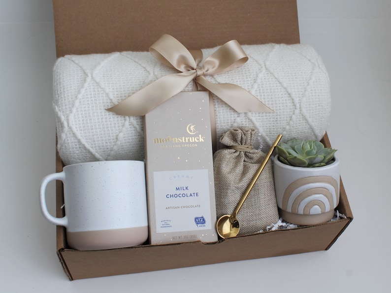 Thank you gift, thank you gift for friend, Hygge Gift Box with Blanket, thank you gift box, thank you gift mentor, teacher, coworker Boho Rainbow Succ