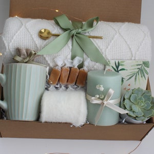 Self Care Gift Box, Sending hugs gift box, Care Package For Her, Care Package Friend, Tea Gift Box, Cheer Up Gift Box, Thinking Of You GreenPillarBlanket