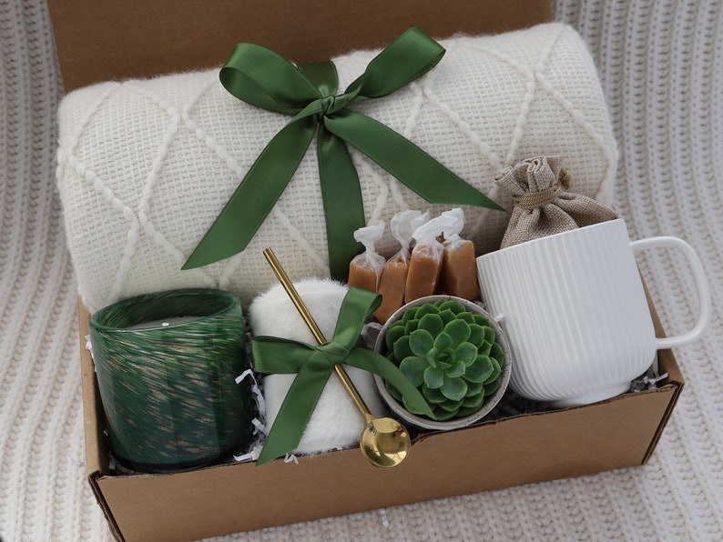 Sending a hug gift box, thinking of you, birthday gift, self care gift basket, warm and cozy, thank you gift box, get well soon GreenGlass Candle