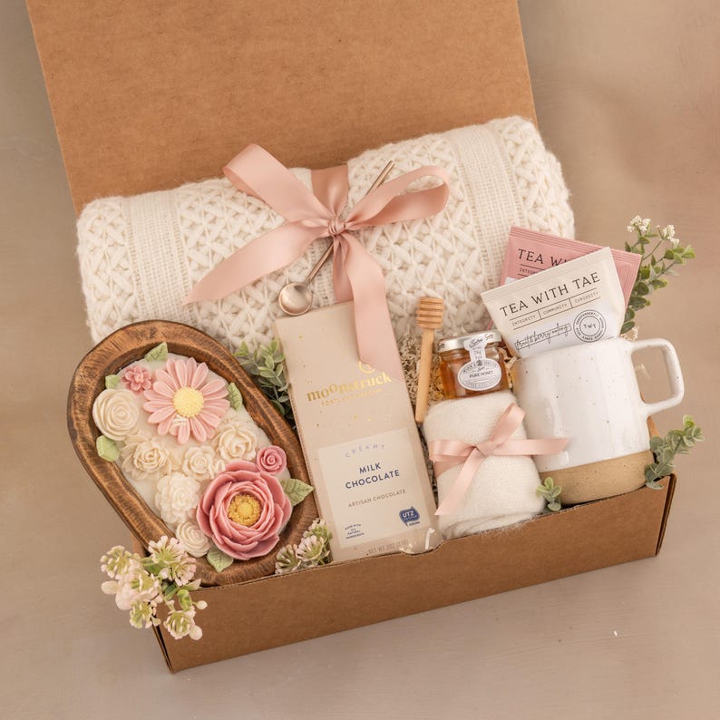 Sympathy Gift Basket, Hygge Gift Box with Blanket, Sending a hug, Thinking of you, bereavement gift, Encouragement gift, Thank You, Sunshine FlowerWoodCandlePi