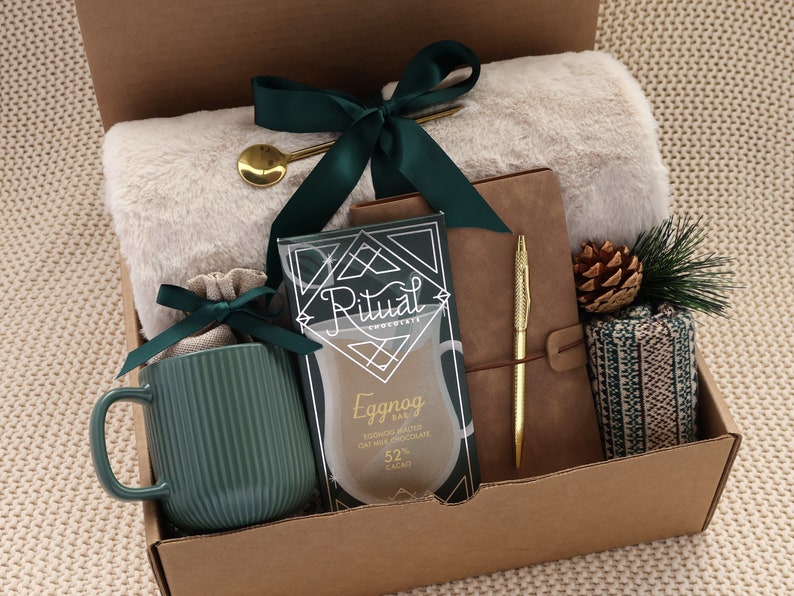 Cozy Hygge Gift Box, Self Care Gift Box, Fall Gift Box, Holiday Gifts, Gift Set For Her Mom, Miss You, Sending A Hug, Gift For Colleagues Eggnog MugJournal