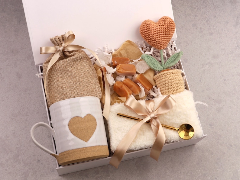 Gift Box With Blanket, Care Package For Her, Happy Easter, Sending A Hugs, Gift For Mom, Mother'S Day Gift, Sympathy Gift Basket Brown Heart Small