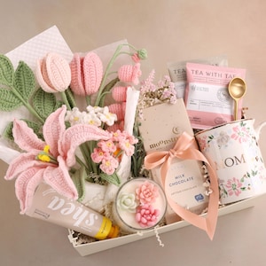 Mothers Day Gift Basket, Mothers Day Gift Box, Mothers Day Gift From Daughter, Mothers Day Gift For Grandma, Mothers Day Gift Ideas For Mom Crochet LilyBouquet