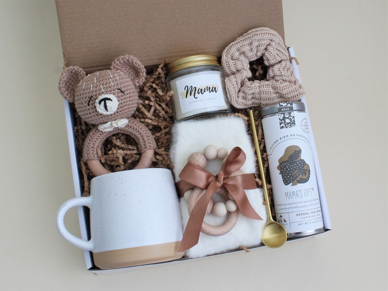 New Mom, Baby Gift Box for Women After Birth, Baby Gift Basket, Postpartum Care Package, Push Present, Newborn Boys, Girls, Unisex BrownBear MamaTea