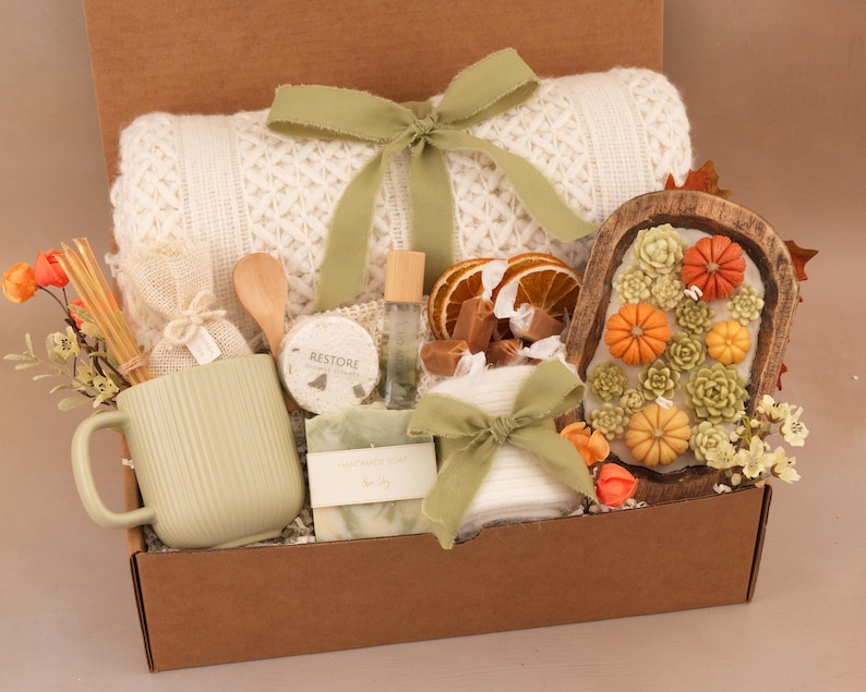 Hygge Fall Gift Box, Boo Basket, Spooky Season Gift, Cozy Fall Gift Set, Harvest Gift, Pumpkin Spice, Halloween Gifts Fall Sage Ribbed Mug