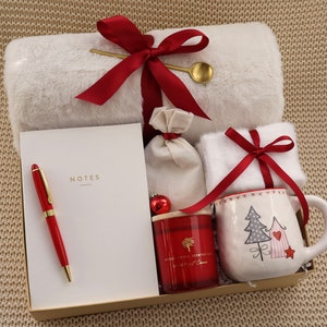 Caja de regalo navideña, canasta de regalo de Navidad, regalo hygge, envío de un abrazo, caja de regalo para mujer, paquete de cuidado para ella, regalo de agradecimiento, idea de caja de regalo XmasBlanket