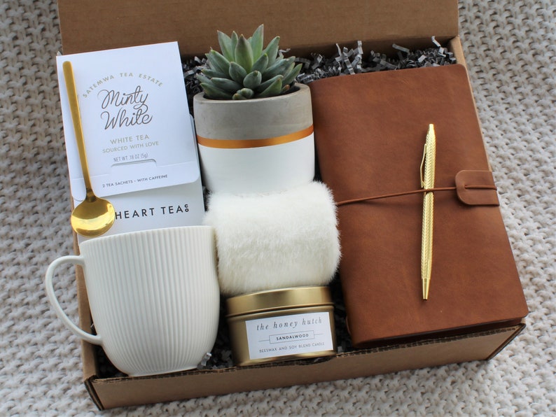 Hygge Gift Box, Self Care Gift Box, Cozy Gift Box, Care Package For Her, Thinking Of You Gift, Sunshine Box, Hug In A Box, Comfort Box White Succulent