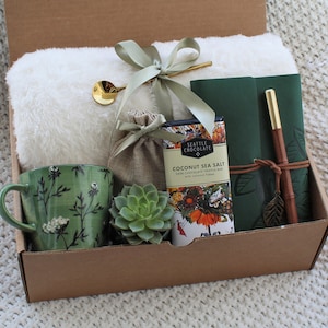 Sending Healing Vibes Gift Box For Women, Gift Basket With Blanket, Succulent, Socks, Candle, Get Well Gift For Her, Thinking Of You Gift GreenFlowerMugBlanke