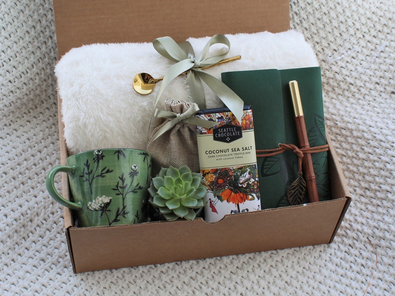 Sending Healing Vibes Gift Box For Women, Gift Basket With Blanket, Succulent, Socks, Candle, Get Well Gift For Her, Thinking Of You Gift GreenFlowerMugBlanke