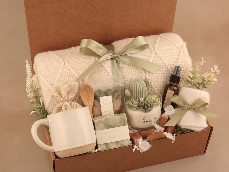 Care Package For Her, Birthday Gift Basket, Get Well Soon Gift, Gift Box For Women, Hygge Gift Box, Thinking Of You Gift, Self Care Package HugCactusGlassCandle