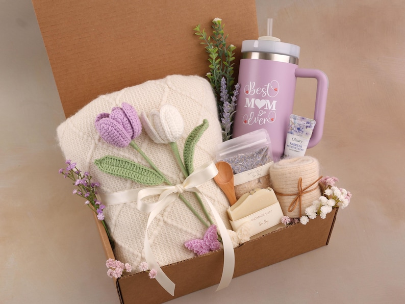 Mothers Day Gift Basket, Mothers Day Gift Box, Mothers Day Gift From Daughter, Mothers Day Gift For Grandma, Mothers Day Gift Ideas For Mom Handle TumblerPurple