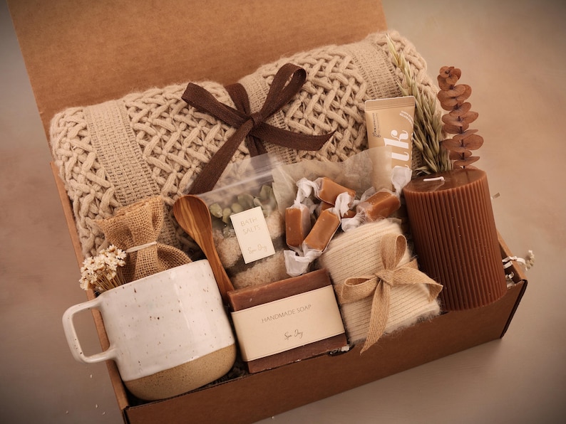 Gift Basket Get Well Care Package for Him, Care Package for Him, Surgery Care Package for Men, Thinking of You Care Package for Men Spa Blanket Rustic