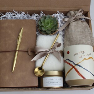 Cozy Hygge Gift Box, Self Care Gift Box, Fall Gift Box, Holiday Gifts, Gift Set For Her Mom, Miss You, Sending A Hug, Gift For Colleagues One Day At Time Mug