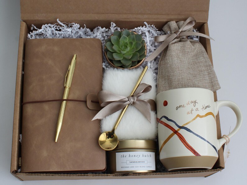 Cozy Hygge Gift Box, Self Care Gift Box, Fall Gift Box, Holiday Gifts, Gift Set For Her Mom, Miss You, Sending A Hug, Gift For Colleagues One Day At Time Mug