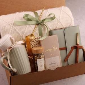 Thank you gift, thank you gift for friend, Hygge Gift Box with Blanket, thank you gift box, thank you gift mentor, teacher, coworker Sage Journal Tea