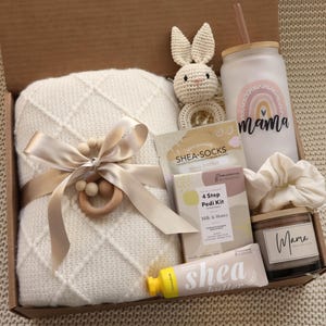Paquete de cuidado para mamás primerizas, caja de regalo para el embarazo y posparto, regalo para futuras mamás, cesta de regalo para mamás, set de regalo para el embarazo, set de regalo para recién nacidos Bunny Blanket Spa